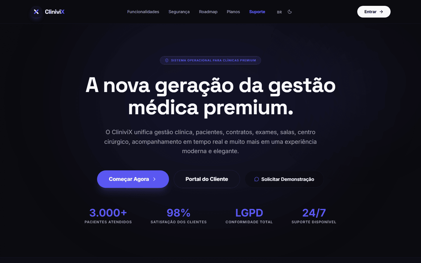Captura de tela do site CliniviX