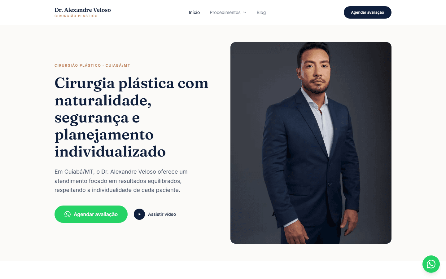 Captura de tela do site Dr. Alexandre Veloso